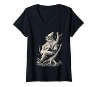 Women's Chipmunk Playing Guitar Medieval Animal Guitarist Graphic V-Neck T-Shirt