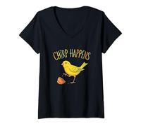 Womens Chirp Happens Funny Canary Humor V-Neck T-Shirt