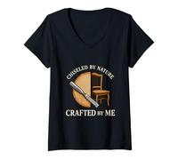 Womens Chiseled by Nature Crafted by Me Log Furniture Builder V-Neck T-Shirt