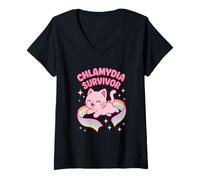 Womens Chlamydia Survivor Cringy Cat Weird Funny Cringe Obnoxious V-Neck T-Shirt