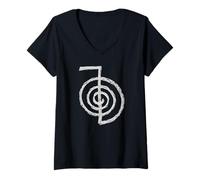 Women's Cho Ku Rei Symbol, Reiki, Power, Protection, Aura Flow V-Neck T-Shirt