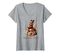 Women's Chocolate Bunny Too Sweet to eat Funny Easter Rabbit V-Neck T-Shirt