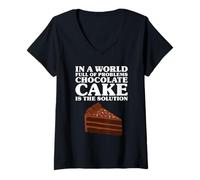 Womens Chocolate Cake is The Solution Funny Chocolate Cake V-Neck T-Shirt