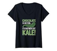 Womens Chocolate is No Fun I'd Rather Eat Kale, Sarcastic Food V-Neck T-Shirt