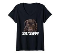Women's Chocolate Lab Best Buddy Brown Labrador Retriever Lover V-Neck T-Shirt