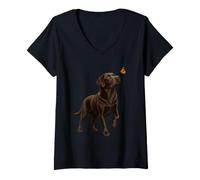 Women's Chocolate Lab Butterfly Chocolate Labrador Dog Lover V-Neck T-Shirt
