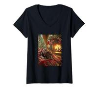 Womens Chocolate Labrador Retriever Christmas V-Neck T-Shirt