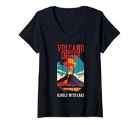 Womens Choleric Rage Humor - Volcano Inside Handle With Care V-Neck T-Shirt