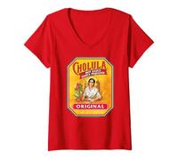 Womens Cholula Hot Sauce Bottle Lable Casual Costume Foodies V-Neck T-Shirt