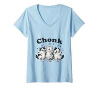Women's Chonk Cats Dancing Funny Feline Meme V-Neck T-Shirt