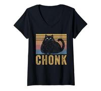 Women's Chonk Funny Fat Cat Meme Vintage Cats Owner Pet Mom V-Neck T-Shirt