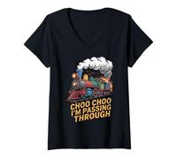 Womens Choo Choo Im Passing Through Steam Train V-Neck T-Shirt