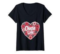 Womens Choose Life Floral Heart Pro-Life Womens Unborn Child Baby V-Neck T-Shirt