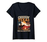 Women's Choosin Texas Shining Star State in Mind Cowboy Design V-Neck T-Shirt