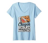 Womens Chopin Board Maestro: Piano Keyboard Chef Culinary Pun V-Neck T-Shirt