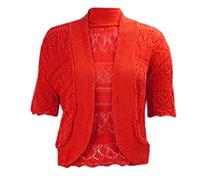 Womens Chorochet Knitted Bolero Shrug Top Ladies Short Sleeve Cardigan Crop Top#(Red Knitted Bolero Shrug#UK 16-18#Womens)