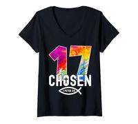 Womens Chosen 17 Religious 17 Years Jesus 17TH Birthday V-Neck T-Shirt