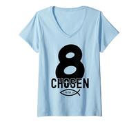 Womens Chosen 8 Religious 8 Years Jesus 8TH Birthday V-Neck T-Shirt