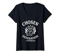 Womens Chosen Generation 1 Peter 2:9 Bible Verse Christian V-Neck T-Shirt