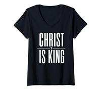 Women's Christ is King Bold Christian Faith Statement Jesus V-Neck T-Shirt