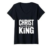Womens Christ is King Faithful Believer Christian V-Neck T-Shirt