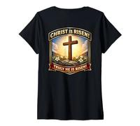 Women's Christ is Risen Truly He is Risen Christian Easter Orthodox V-Neck T-Shirt