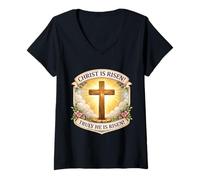 Women's Christ is Risen Truly He is Risen Christian Easter Womens V-Neck T-Shirt
