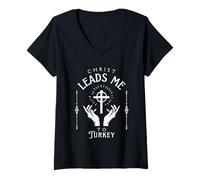 Womens Christ Leads Me to Turkey V-Neck T-Shirt