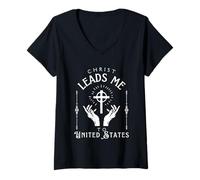 Womens Christ Leads Me to United Kingdom V-Neck T-Shirt