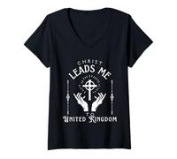 Womens Christ Leads Me to United States V-Neck T-Shirt