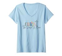 Women's Christ The Savior is Born Christian Faith Christmas V-Neck T-Shirt