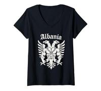 Womens Christian Albanian Eagle with Cross - Albania V-Neck T-Shirt