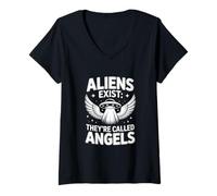 Womens Christian Aliens Exist They are Called Angels V-Neck T-Shirt