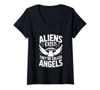Womens Christian Aliens Exist Theyre Called Angels V-Neck T-Shirt