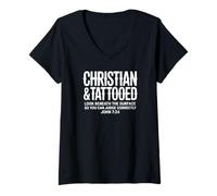 Women's Christian and Tattooed Faithful Inked Believer V-Neck T-Shirt