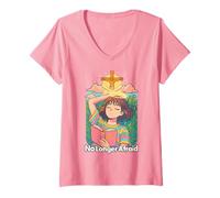 Womens Christian Anime Manga No Longer Afraid Kawaii Bible Pink V-Neck T-Shirt