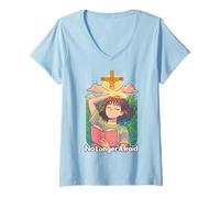 Womens Christian Anime - No Longer Afraid Kawaii Bible Jesus Cross V-Neck T-Shirt