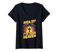 Womens Christian Area 51 Ive Seen Heaven UFO Cross V-Neck T-Shirt