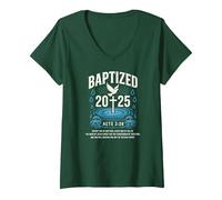Women's Christian Baptism T-Shirt Baptized 2025 Bible Verse Tee V-Neck T-Shirt, Dark Green, X-Large