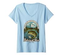 Womens Christian Bass Fishing Hunting Outdoor Tee Matt 4:19 Church V-Neck T-Shirt