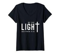 Women's Christian Be The Light Bible Verse Faith Christians V-Neck T-Shirt