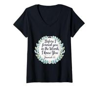Womens Christian Bible Pro-Life Quote Jeremiah 1:5 Floral Believer V-Neck T-Shirt