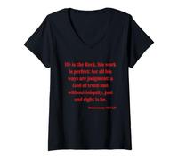 Womens Christian Bible Verse Deuteronomy 32:4 KJV The Rock His Work V-Neck T-Shirt