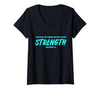 Womens Christian Bible Verse Philippians 4:13 Motivational Quote V-Neck T-Shirt