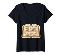 Womens Christian Bible Verse Quote Matthew 5:6 Jesus Christ Faith V-Neck T-Shirt