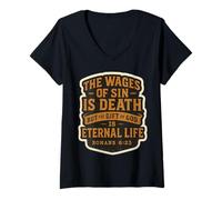 Womens Christian Bible Verse Quote The Wages of Sin is Death Mens V-Neck T-Shirt