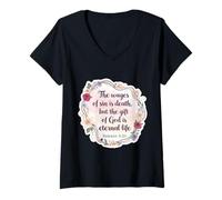 Womens Christian Bible Verse Quote The Wages of Sin is Death Womens V-Neck T-Shirt