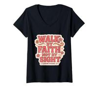 Womens Christian Bible Verse Quote Walk by Faith Not by Sight Women V-Neck T-Shirt