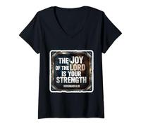 Womens Christian Bible Verse The Joy of The Lord is Your Strength V-Neck T-Shirt