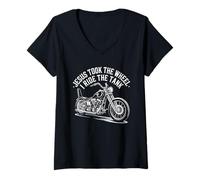 Womens Christian Biker Jesus Took The Wheel I Ride V-Neck T-Shirt